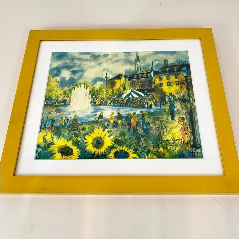 Farmers Market Lithograph Signed Numbered French Street Scene Pro Framed